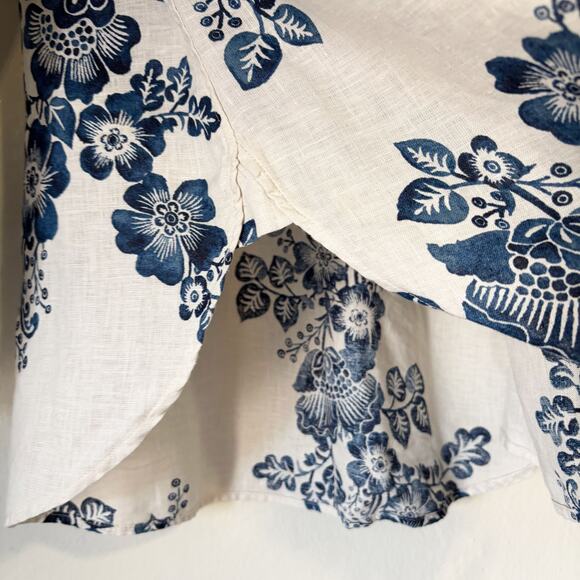 CHICO'S 100% Linen Watercolor Floral Print Button Front Shirt Size 14/L - Picture 8 of 14